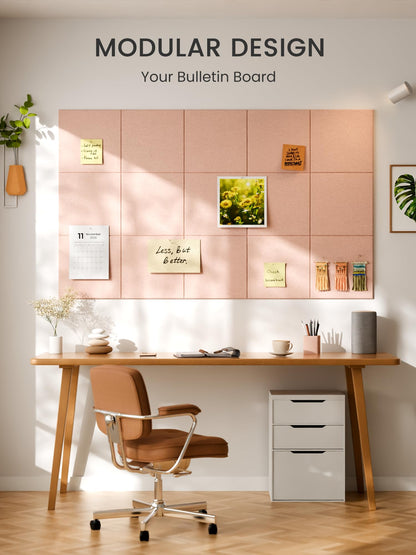 Bumusty Large Cork Board 48" x 36" Alternative - 12 Pack Felt Wall Tiles with 70 Safe Removable Adhesive Tabs, 30 Pushpins, Cork Boards for Walls Pin Board Bulletin Board Office Decor (Pink)
