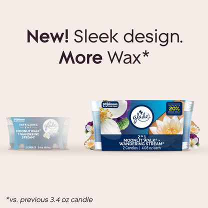 Glade 1-Wick 2in1 Scented Candle Jar, Moonlit Walk & Wandering Stream, Air Freshener Infused with Essential Oils, 4.08 Oz, 2 Count