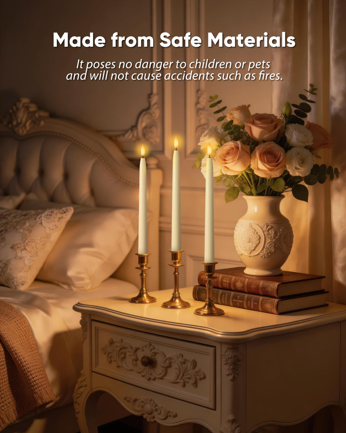 Homemory 11 inches Waxy Flameless Taper Candles with Remote Timer Dimmer, 3 Pcs Battery Operated Taper Candles with Flickering Flame, Ivory LED Candlesticks for Wedding, Christmas Indoor Decoration