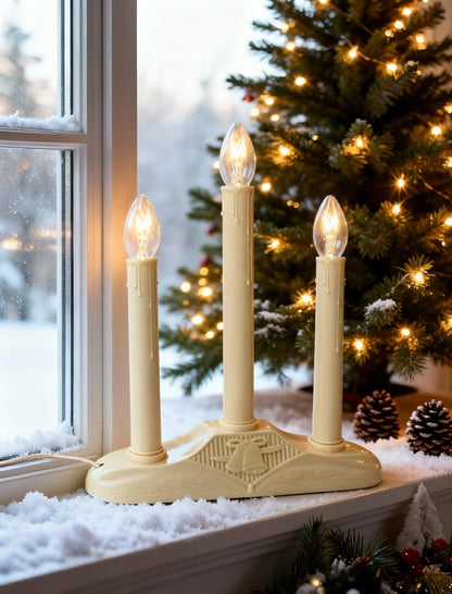 Pallerina 3 Light Christmas Window Candles, Electric Window Candles with 4 C7 Light Bulbs, Plug in Electric Candle for Christmas Party Home Decorating Restaurant Table Décor, Ivory -1 Pack
