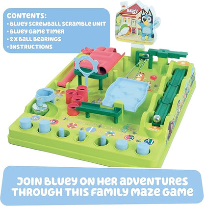TOMY Bluey Screwball Scramble Marble Maze - Beat-The-Clock Obstacle Course &amp Marble Run - Skill &amp Dexterity Challenge - 1–4 Players - Ages 5+