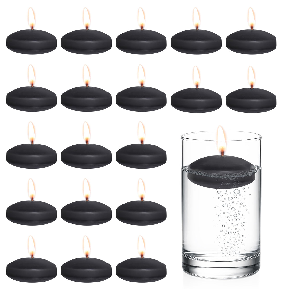 20 Pcs Floating Candles Centerpieces, 2 Inch Unscented Floating Candles Small Decoration for Valentine's Day (2 Inch, Black)