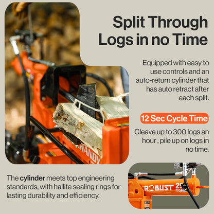 SuperHandy Log Splitter with Durable Steel Wedge, Portable Design for Firewood and Forestry Harvesting (25 Ton Gas Powered)