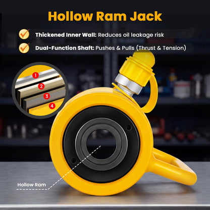 NEWTRY 30 ton Hydraulic Hollow Jack Cylinder 2’’ Stroke Porta Power Ram Industrial Lifting Jack Retract Automatically