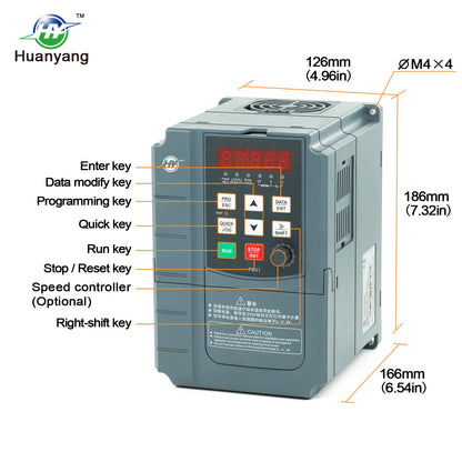HUANYANG VFD Variable Frequency Drive,1 or 3 Phase Input, 3 Phase 0-400HZ Output, 4kW 5HP 220V 17A for Motor Speed Control,FC Series
