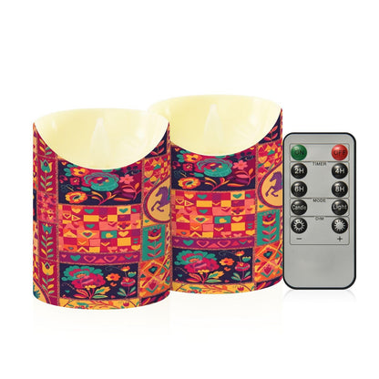 Gravopti Patchwork Animals 2 Pack Flameless LED Pillar Candles with Remote & Timer, Battery Operated, Flickering Wax Candle for Wedding, Romantic Home & Party Decor
