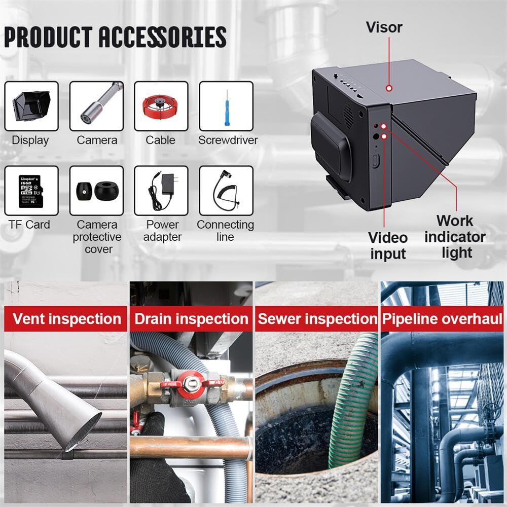 Sewer Camera 100FT/30M Borescopes Pipe Inspection Camera with 16G DVR/Audio Recorder 5600mA Battery 17MM 4.3inch Screen Industrial Plumbing Snake Drain Endoscope