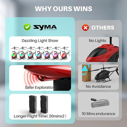 SYMA RC Helicopter Remote Control Helicopter with 40 Mins Flight Time(2 Batteries) Auto Obstacle Avoidance 7 LED Lights and Altitude Hold Gifts Toys for Kids 8-12