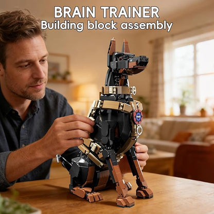 Doberman Pinscher Building Set 1376 Pieces Realistic Police Dog K9 Model Kit with Tactical Harness Large Sitting Animal Pet Construction Toy Guardian Statue Gift for Dog Lovers &amp Adults