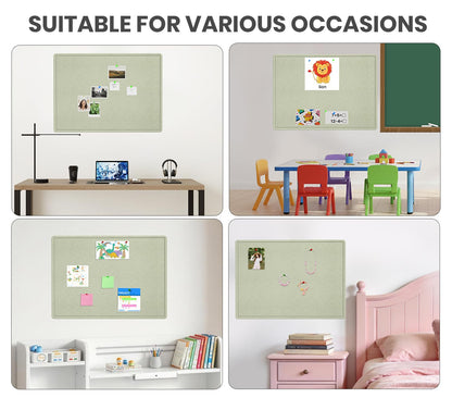 Large Bulletin Board, 48 X 36 inches Felt Board Notice Pin Board,4' x 3' Cork Board Alternative for Wall, Self-Adhesive Vision Board Mood Board Foldable Photo Board with 30 Pushpin-Sage Green