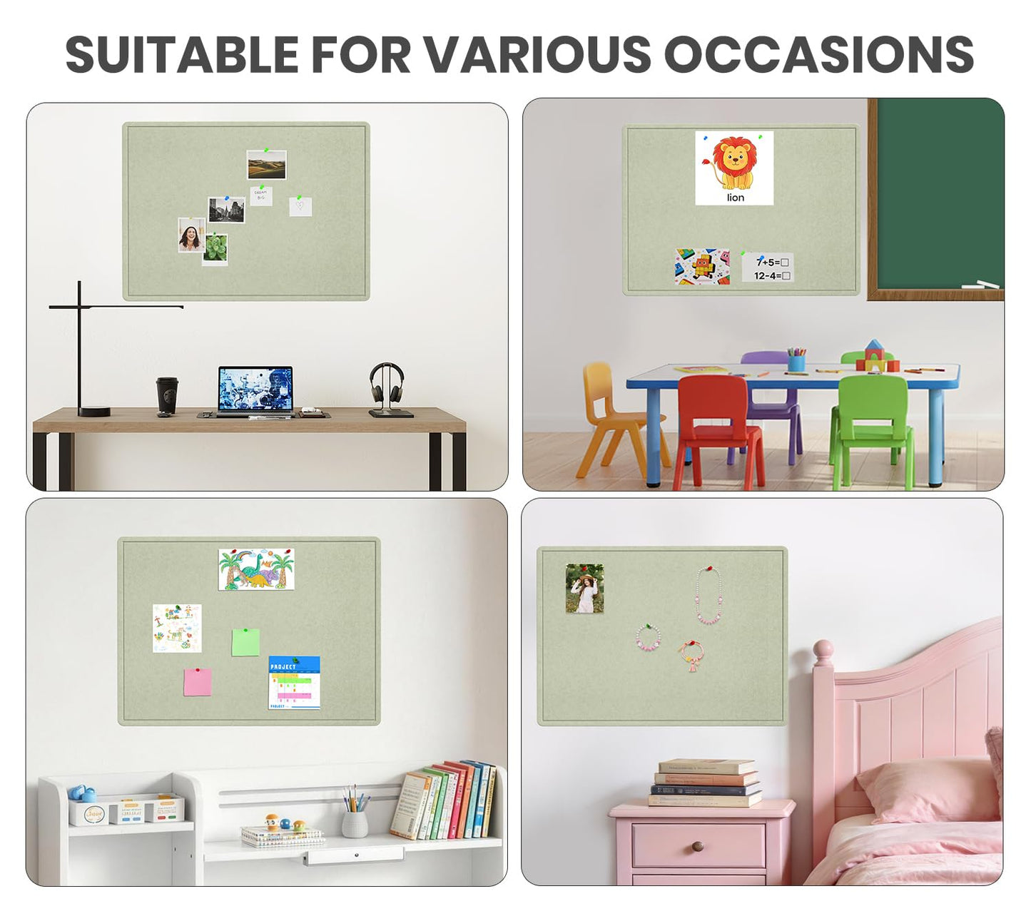 Large Bulletin Board, 72 X 48 inches Cork Board with 30 Pushpin, 6' x 4' Felt Cork Board Notice Pin Board, Self-Adhesive Vision Board Mood Board Foldable Photo Board for Wall - Sage Green