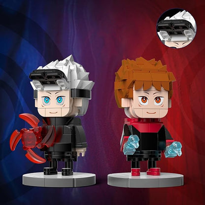 Jujutsu Kaisen - Satoru Gojo &amp Yuji Itadori Action Figure Buliding Toy Set - (460+ Pcs) Compatible with Lego Brickheadz - Rotatable Arm with Base for Disable - Gift for Anime Fans