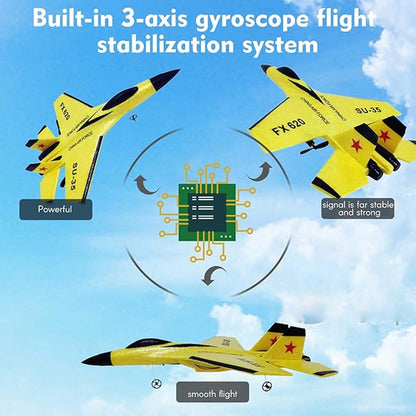 GoolRC FX620 RC Airplane 2.4GHz Remote Control Airplane 2 Channel RC Plane SU-35 RC Glider EPP Aircraft Model with 3-Axis Gyro Outdoor Flight Toys for Teens and Adults with 2 Battery (Yellow)