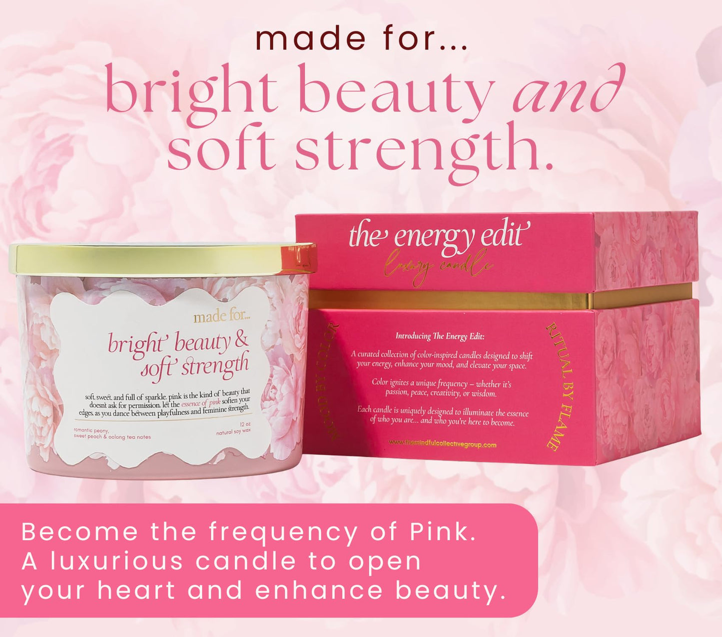 Pink Crystal Candle for Women – 12oz Large Luxury Soy Wax with Crackling Wood Wick, Slow Burn Meditation with Healing Crystals, Birthday or Mother’s Day Gift
