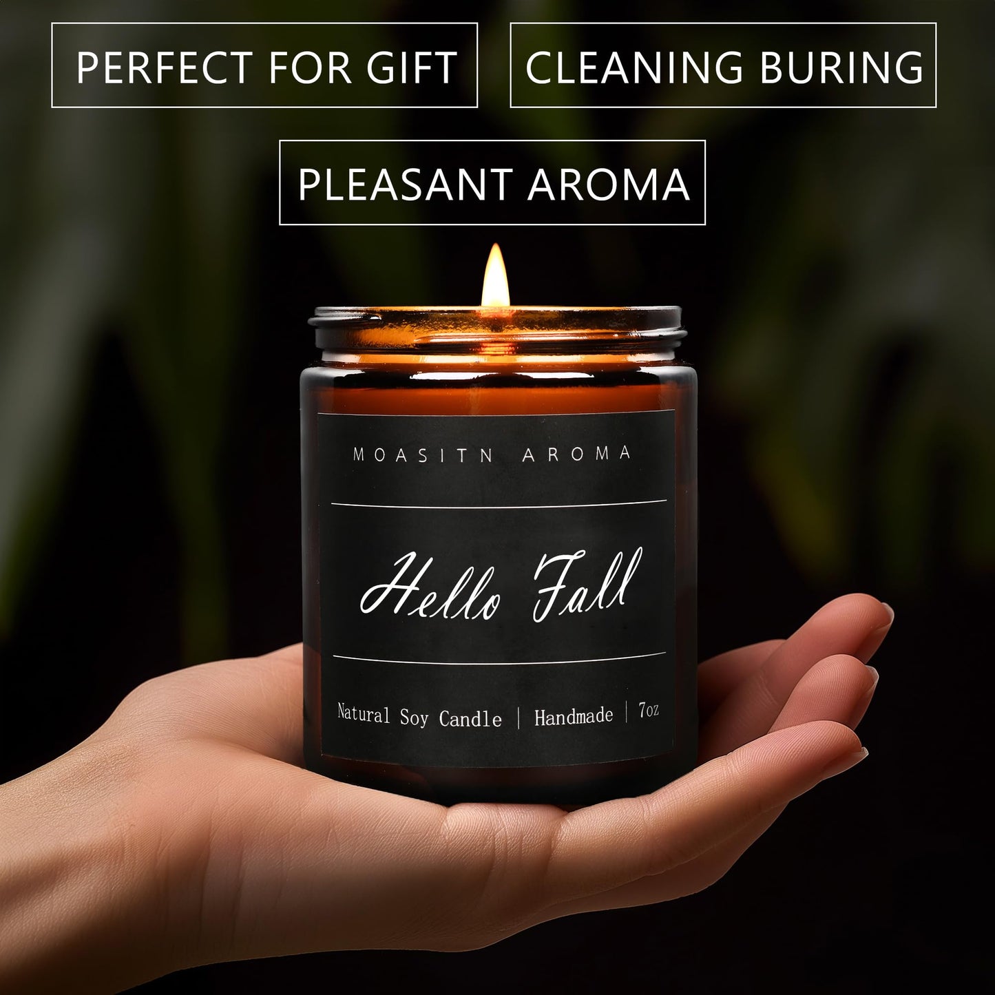 MOASITN Hello Fall Scented Candles for Home| Natural Soy Fall Candle| Handmade Long Lasting Aromatherapy Candle| Jar Candel Gift for Women,Men| as Halloween,Birthday,Relaxing Gifts| 7oz