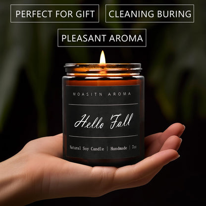 MOASITN Hello Fall Scented Candles for Home| Natural Soy Fall Candle| Handmade Long Lasting Aromatherapy Candle| Jar Candel Gift for Women,Men| as Halloween,Birthday,Relaxing Gifts| 7oz