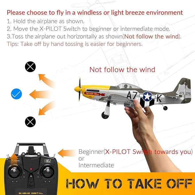 P51 Mustang RC Plane Brushless 4 Channel - VOLANTEXR 500mm RC Planes with XPilot Stabilizer &amp 3D Aerobatic RC Airplanes for Adults 2 Batteries