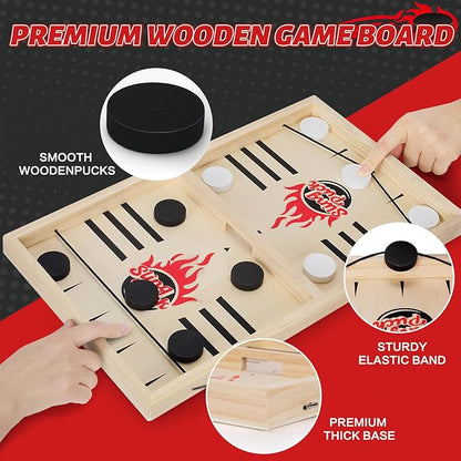 Large Fast Classic Slingshot Puck Game Wooden Hockey Board Games for Family Night Table Game for Adults and Kids 2 Player Games for Ages 6 and Up Test Speed and Accuracy Air Hockey