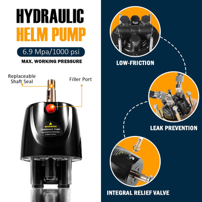 𝐔𝐩𝐠𝐫𝐚𝐝𝐞 200HP Hydraulic Outboard Steering Kit Boat Marine System with Electroplated Steering Wheel, Helm Pump, Hydraulic Cylinder, 26ft PU Hoses, Fit for Most Single Outboard-Powered Boats