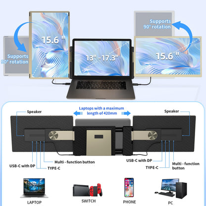 DZVW 15.6" Laptop Screen Extender, FHD 1080P IPS Triple Monitor Extender, Detachable Portable Monitor for Laptop 13-17.3",Plug-Play Portable Screen Compatible with MacOS/Windows/Phone