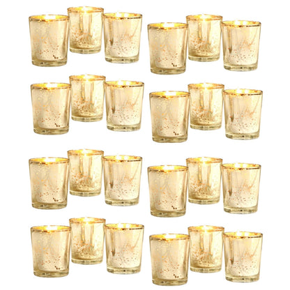 Hosley Set of 24 Gold Mercury Filled Glass Votive Candles. Ideal Gift for Weddings, Bridal Showers, Parties, Home Decor, and Special Events