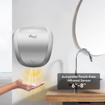 Awoco Heavy Duty Stainless Steel 1450W 120V Automatic High Speed Commercial Hand Dryer, UL Listed (Standard)