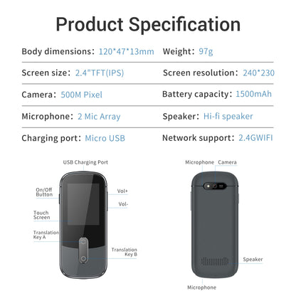 Wooask Language Translator Device W09 Real-time Two Way Voice Translation in 144 Languages and Accents for Learning Travel Business