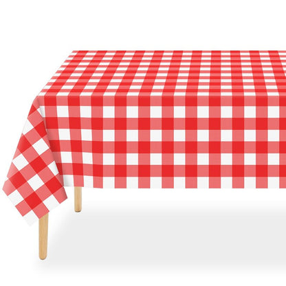 QIKSION Red Gingham Tablecloth Disposable 3 Pack, 54 x 108 Inch Red and White Checkered Table Cloth for Picnic, Outdoor BBQ Decorations, Birthday Party Supplies, Rectangle, Plastic Table Cover