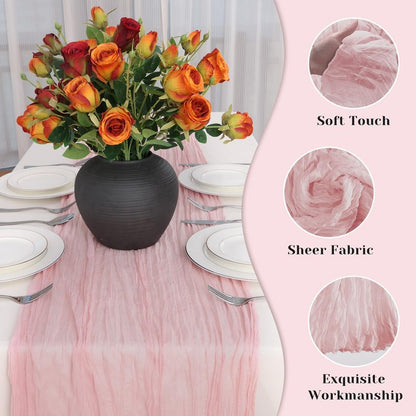 Pink Table Runner, 10 Ft Spring Table Runner, Gauze Rustic Cheesecloth Table Runners for Wedding, Party, Baby & Bridal Shower, 120 in Boho Table Runners for Easter, Mother's Day