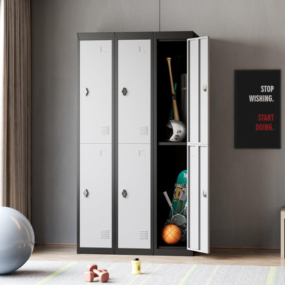 GAOMON 2 Door Tall Metal Locker with Key Employee Metal Locker, Lockable Heavy Duty Steel Employee Locker for Schools, Gyms, Homes, Offices, Utility Rooms, Grey and Black