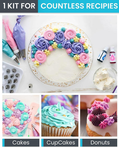 RFAQK 74 PCs Icing Piping Bags and Tips Set, Cake Decorating Kit with 48-Numbered Piping Tips, Anti Burst Pastry Bags for Cookie Cupcake Cake Decoration, Cake Decorating Tips Set with Booklet & E-book