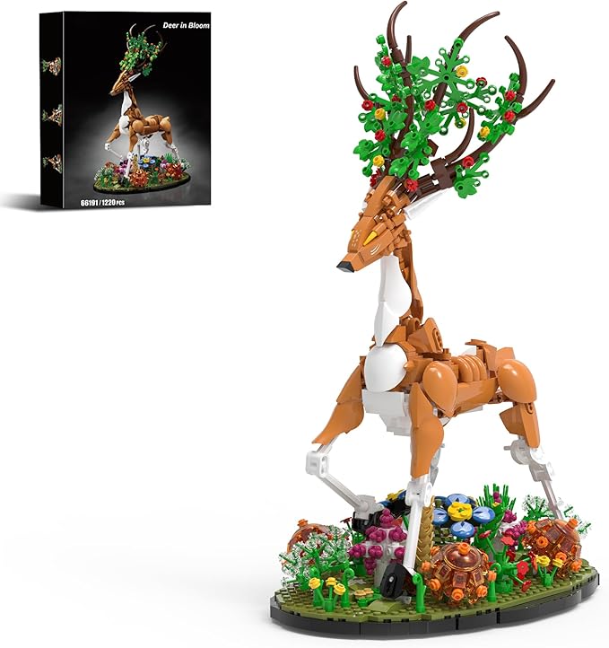 Elk Building Set with Flowers for Adults Compatible with Lego Animal Deer Botanical Collection Model for Home Office Art Decor -1220PCS