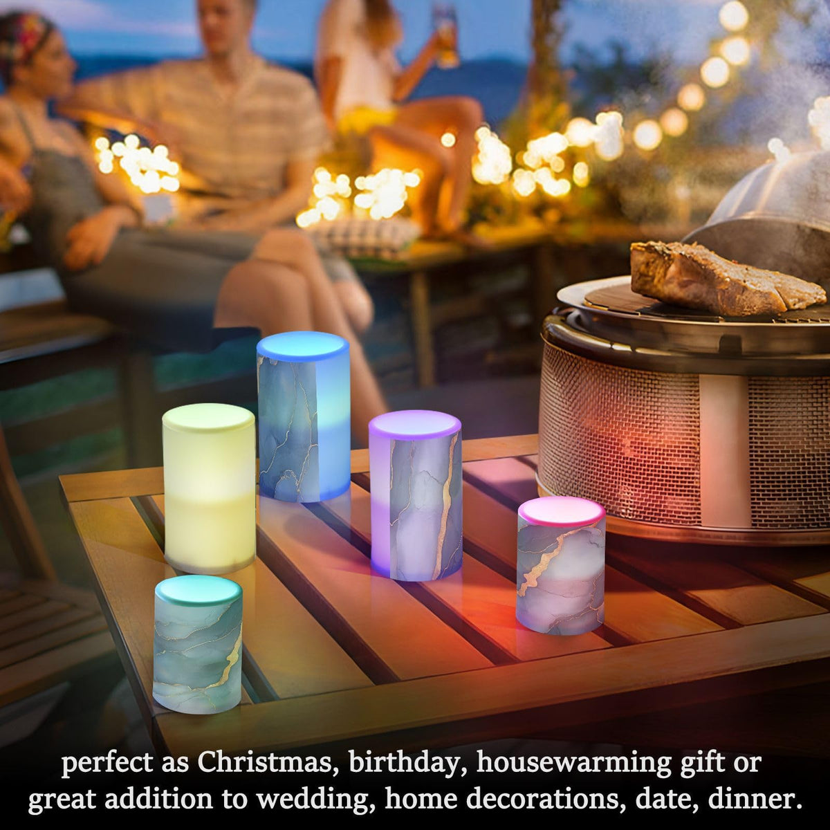 Zathe Flameless Flickering Candles Batteries Flameless Candles Set for Table Marble Brown Gray