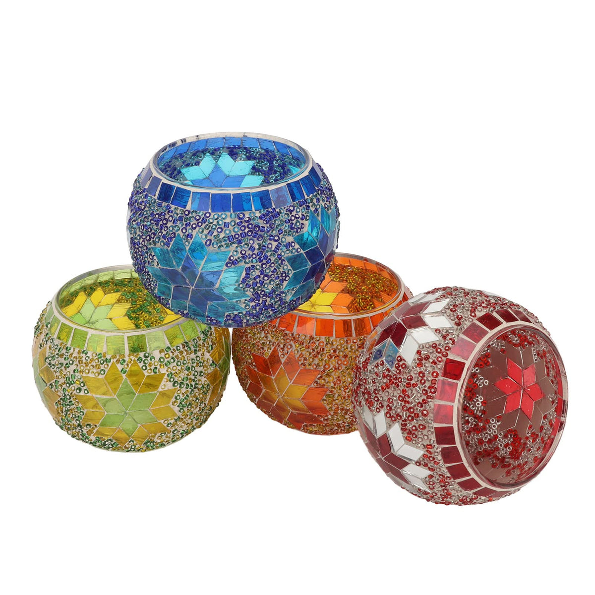 Omquot 4pcs Mosaic Glass Candle Holder Colorful Romantic Mosaic Handmade Home Bar Dinner Decoration