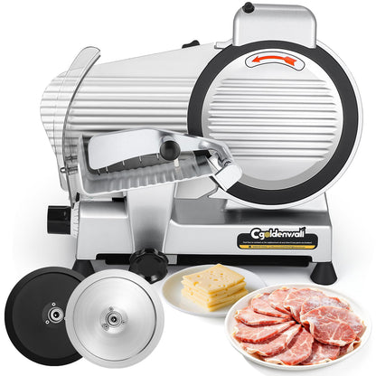 CGOLDENWALL Meat Slicer Machine with Teflon Non-stick Blade 240W Electric Meat Slicer for Frozen Meat/Deli Meat/Cheese/Food Slicer, Low Noises Commercial and Home Use