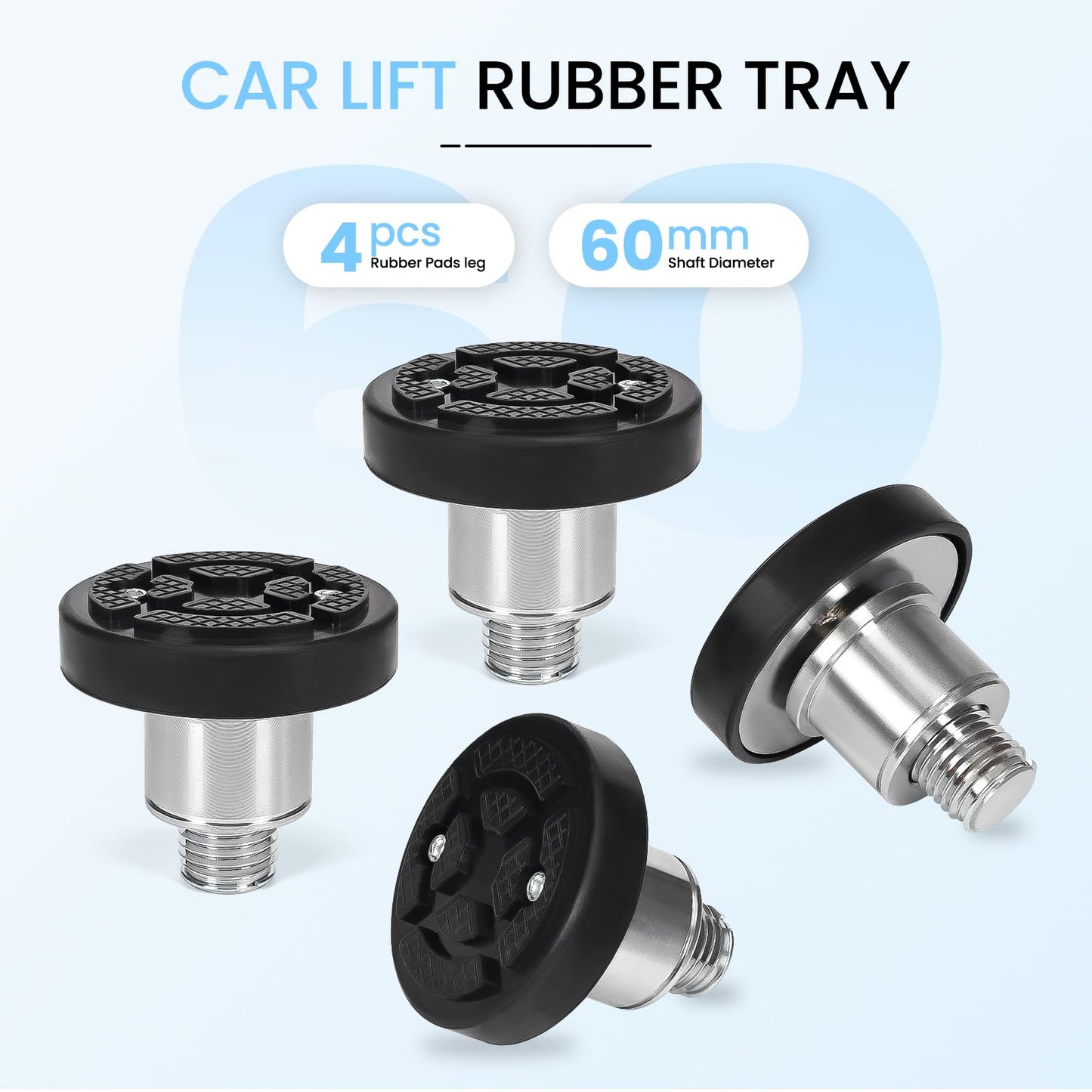 Atesilor 4pcs 60mm Screw Up Car Lift Adapter with Rubber Lift Pads, 4-8cm Extension Car Lift Feet Tray for Car Lift Bridge Jack Stable Support, Fit for Challenger 2 Post Lift