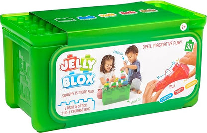 Jelly Blox Stash 'N Stack 2-in-1 Storage Case with 30 Blocks | Toddler &amp Preschool Building Blocks Kids Can Squeeze &amp Stretch | MESH ACCREDITED | Safety Tested &amp Ouch-Free | Sensory Play T