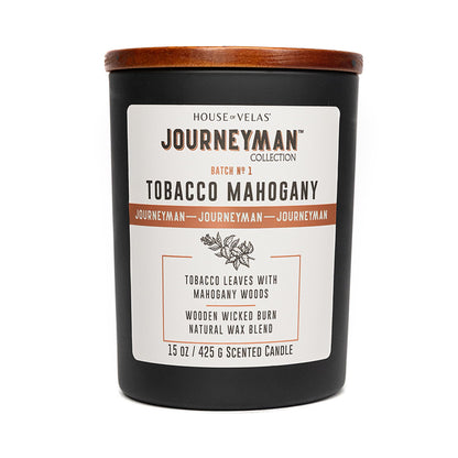 House of Velas Journeyman Collection Candle, 15oz, Wooden Wick, Tobacco Mahogany, Large Painted Jar