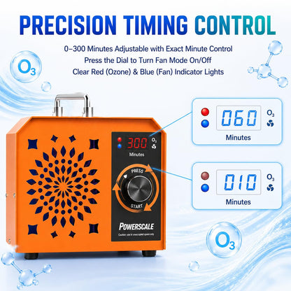 Powerscale OZB3 Industrial Ozone Generator 250,000mg/h for Fire/Smoke Damage, Pet Urine Odor, Large Homes, Restoration & Commercial — Ozone Machine Odor Eliminator, Orange