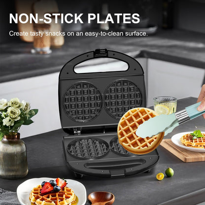OSTBA Mini Waffle Maker 750W, Double 4-Inch Belgian Waffles Iron, Nonstick Plates, Compact Breakfast Appliance, Easy to Clean, Perfect for Kids & Family Breakfast