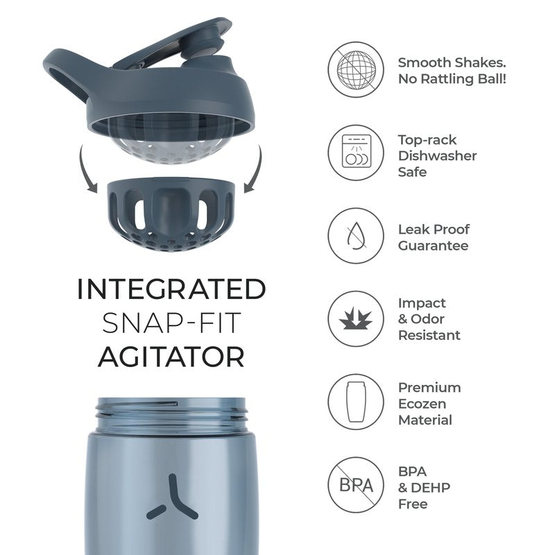Promixx Pursuit Protein Shaker Bottle (24 oz) – Silent No-Ball Mixer, Leak-Proof Lid, BPA/BPS & Phthalate-Free ECOZEN – Easy-Clean Shaker Cup for Protein Shakes, Pre & Post-Workout Smoothies