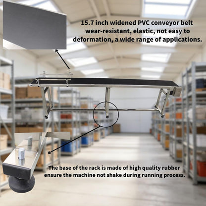 Yokoma Belt Conveyor Packaging Machine with Double Guardrails Stainless Steel Electric Flat PVC Belt Conveyor Black 118inch*15.7inch 250W 110V
