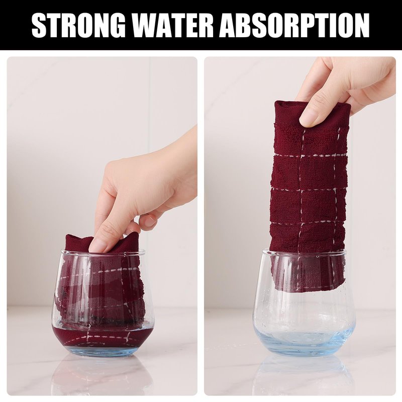 Homaxy 100% Cotton Terry Kitchen Dish Cloths, Ultra Soft and Absorbent Dish Towels for Kitchen, Suitable for Drying and Washing Dishes, 6 Pack, 12 x 12 Inches, Burgundy Red