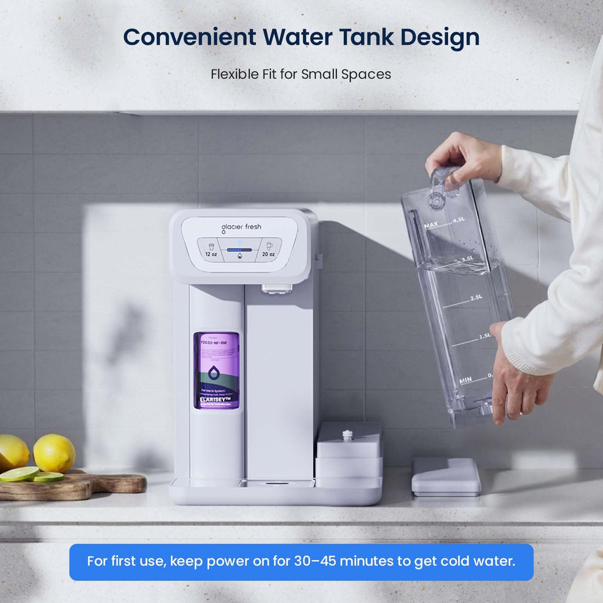 GLACIER FRESH C03 Coolon Countertop Cold Water Purifier with Upgraded Elarisey™ Filtration, Zero Wastewater System, 40oz Cooling Capacity, Low Noise, Plug & Play, NSF42&53/FCC/CA65 Certified.