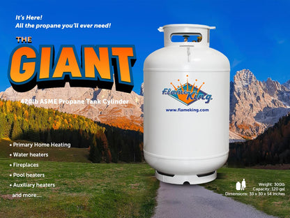 Flame King YSN420ASME 420LB (120 Gallon) ASME Vertical Steel Propane Tank, White