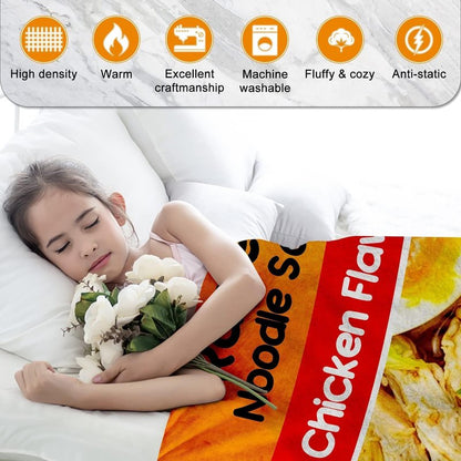 Sofevaim Ramen Blanket 50x60 Inch, Funny Food Blanket Flannel Throw, Soft Ramen Noodle Blanket for Kids Teens and Ramen Lovers, Cozy Gift for Bedroom Sofa Travel Nap