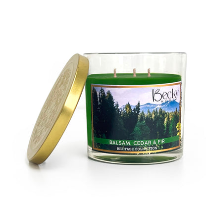 Balsam, Cedar, and Fir, Scented 3-Wick Candle in Glass Jar | Candles for Home | 14.5oz Rustic Home Decor Novelty Candle | 60 Hour Burn Time Candle