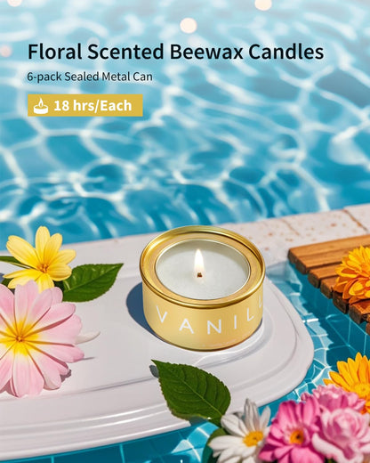 Floral Scented Candles Gift Set, Natural Beeswax with Essential Oils, Holiday Aromatherapy Candles for Christmas Stocking Stuffer, Birthday, Mother's Day, Gift Ideas for Women, 6-Pack Variety Scents