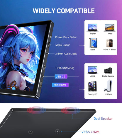 10.1 Portable Touchscreen Monitor - 1920×1200 FHD IPS 16:10,100% sRGB 1500:1,10-Point Touch Diaplay with Speaker HDMI USB-C VESA Magnetic Case for Travel Mac PC Xbox PS4/5 Loptop Phone (10.1 inch)