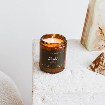 Calyan Wax Co. Home & Holiday Scented Candle - 57 Hour Burn - Luxury Clean Soy Wax Candles - Long Lasting Amber Glass Jar Candle for Home - 7.2oz